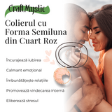 Colier Rafinat Auriu in Forma de Semiluna cu Cristal Cuart Roz
