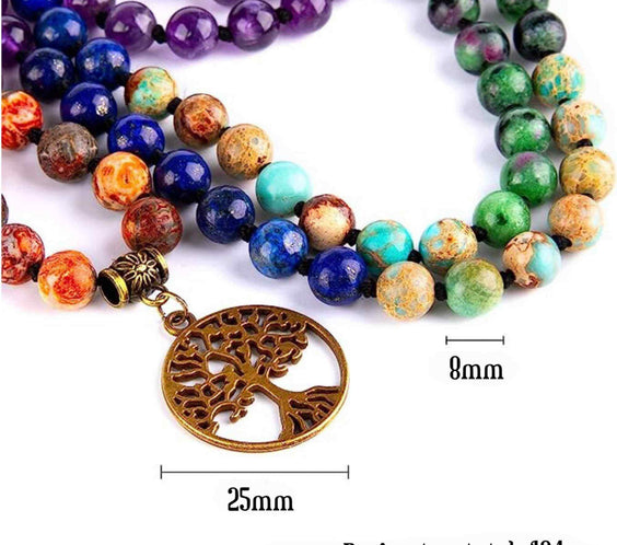 Colier Mala realizat manual cu dubla utilizare si 108 margele naturale semipretioase 7 chakre - Pentru Yoga, Meditatie