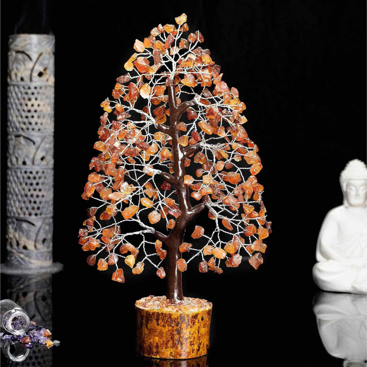 Arbore 25 cm cu pietre semipretioase Carneol - Copacel pentru Vindecare si Bunastare - Decor Feng Shui pentru Acasa si Birou - Cadou pentru Noroc si Prosperitate