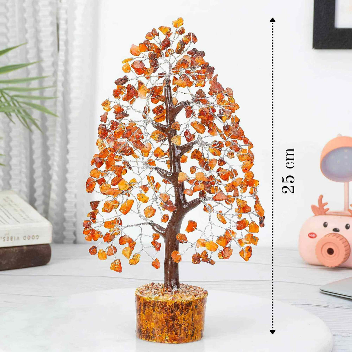 Arbore 25 cm cu pietre semipretioase Carneol - Copacel pentru Vindecare si Bunastare - Decor Feng Shui pentru Acasa si Birou - Cadou pentru Noroc si Prosperitate