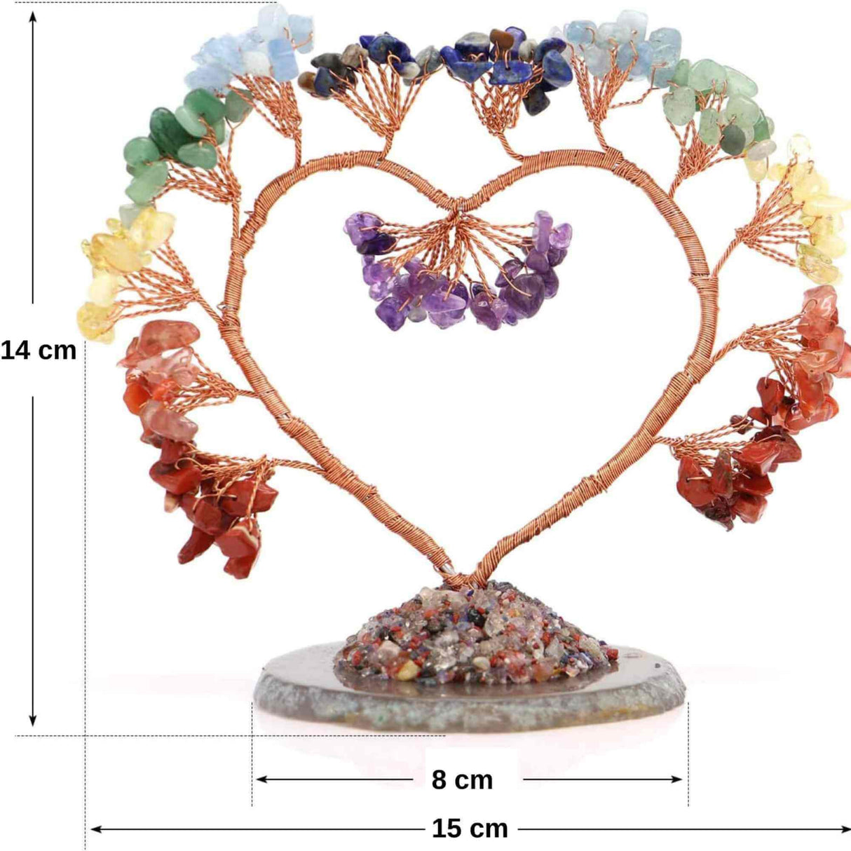 Copac pietre semipretioase 7 chakra in forma de inima – Decor cristal feng shui, accesorii premium pentru birou