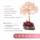 Copacel 12-13 cm cu 108 pietre naturale semipretioase Cuart Roz pe baza de Ametist cluster