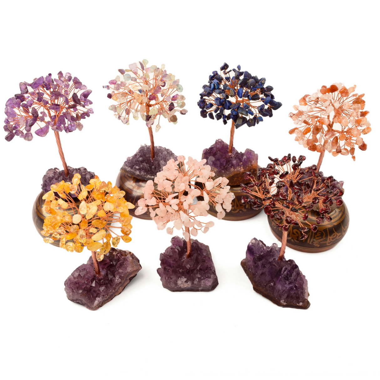Copacel 12-13 cm cu 108 pietre naturale semipretioase Cuart Roz pe baza de Ametist cluster