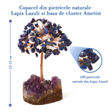 Copacel 12-13 cm cu 108 pietre naturale semipretioase Lapis Lazuli pe baza de Ametist cluster