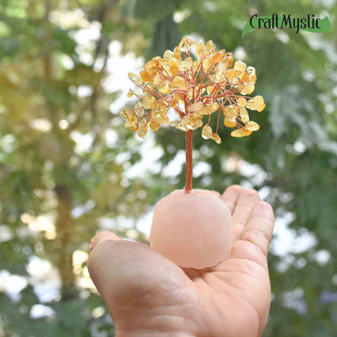 Copacel 12 cm din cristale semipretioase Citrin si baza de cuart roz - Aduce energie pozitiva, iubire