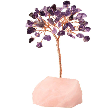 Copacel 10-11 cm din cristale naturale Ametist cu baza de Cuart Roz cu 6 ramuri și 54 mini pietre semiprețioase - Echilibru si bunastare