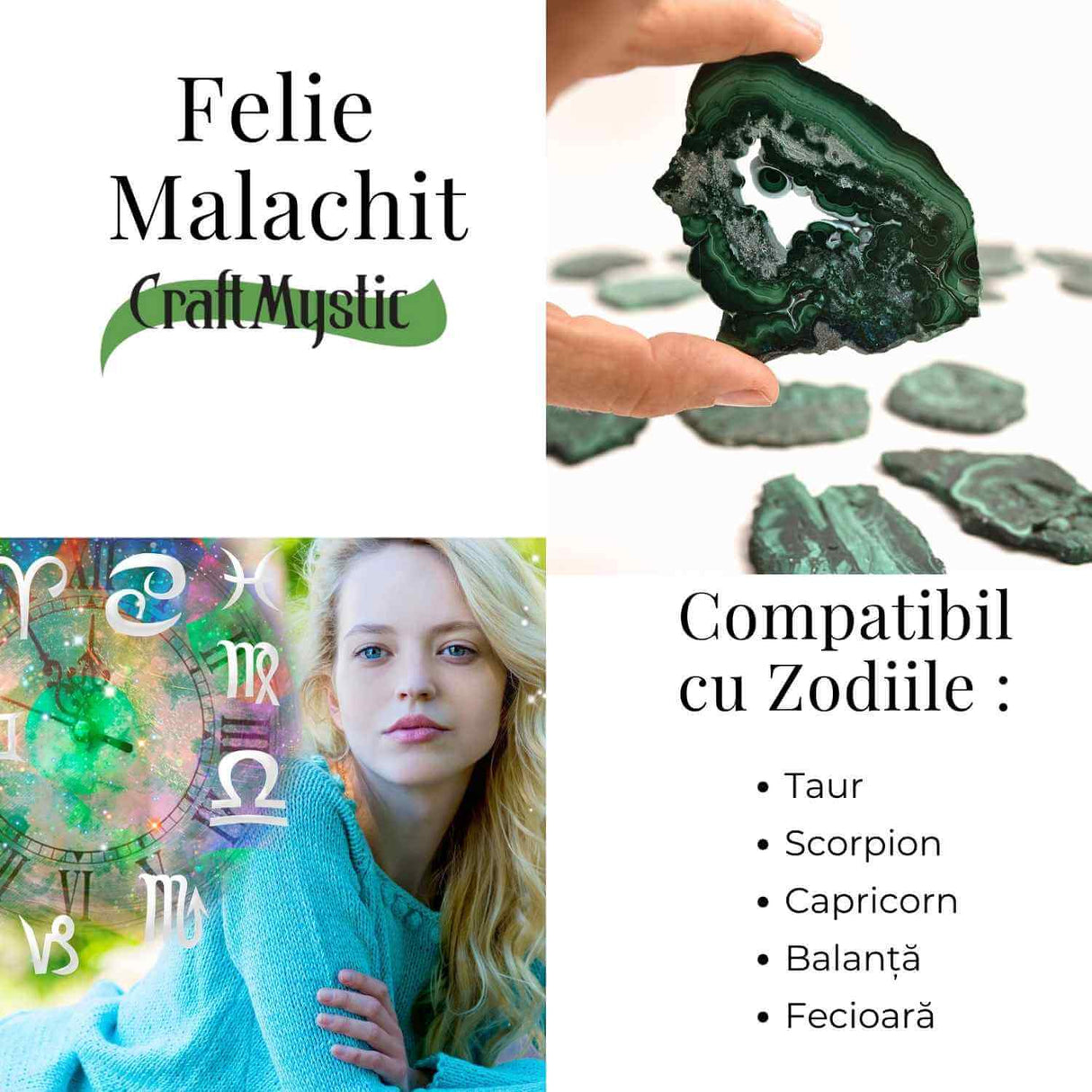 Felie Malachit Natural 7-8 cm - Vindecare si Echilibru Energetic