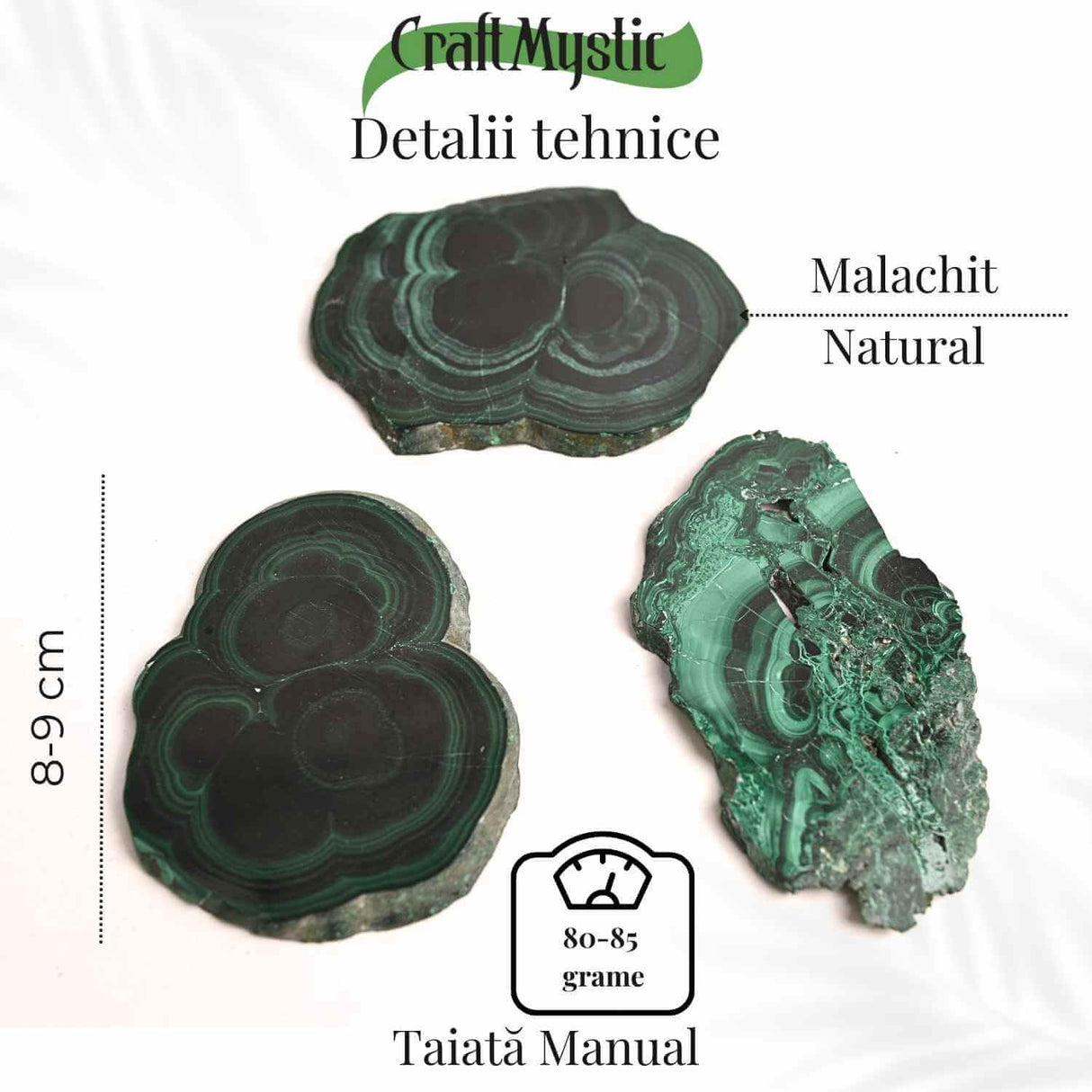Felie Malachit Natural 8-9 cm - Vindecare si Echilibru Energetic