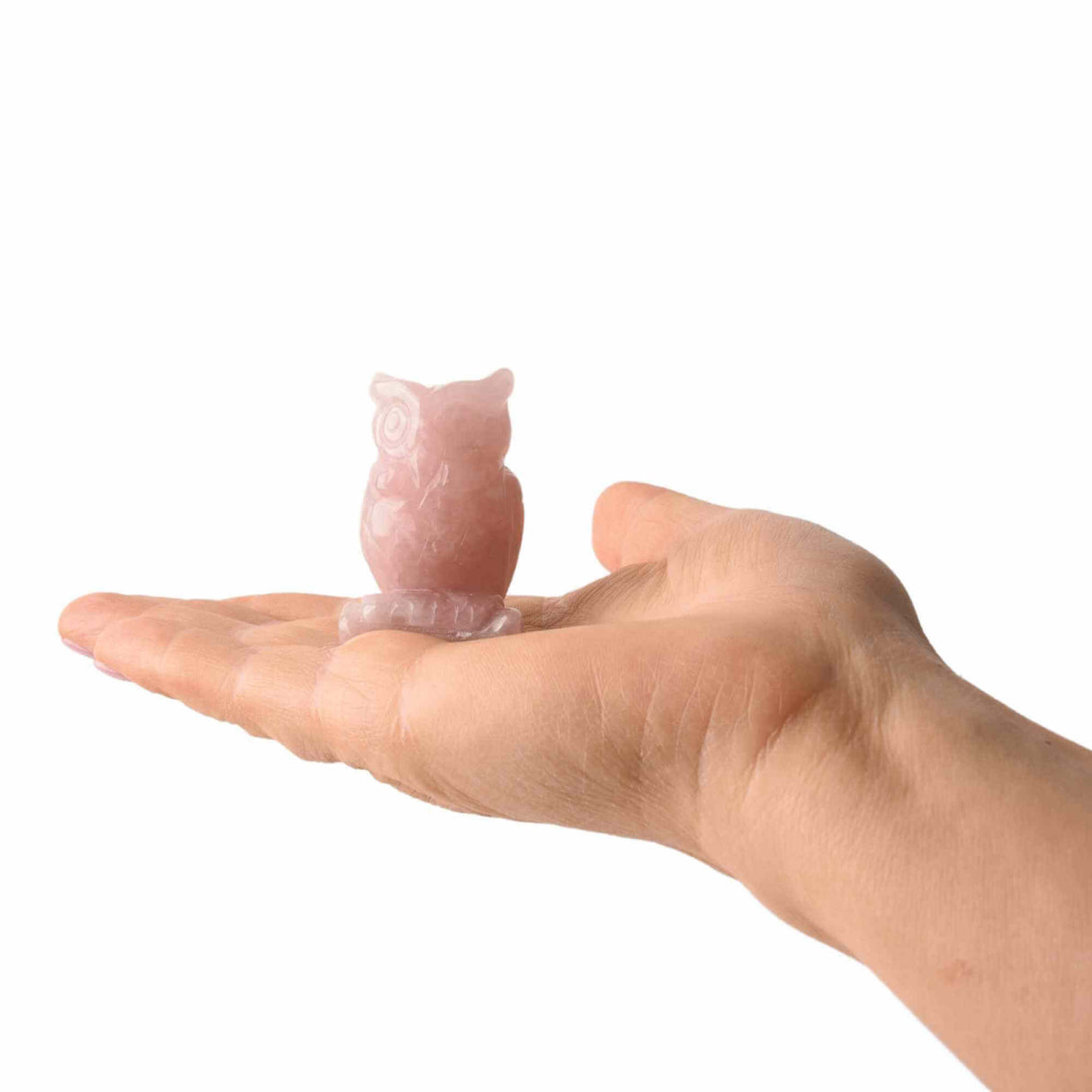 Figurina 5 cm Bufnita din cristal vindecator Cuart roz - Sculptat in forma de bufnita cu piatra vindecatoare, artizanat pentru biroul de acasa