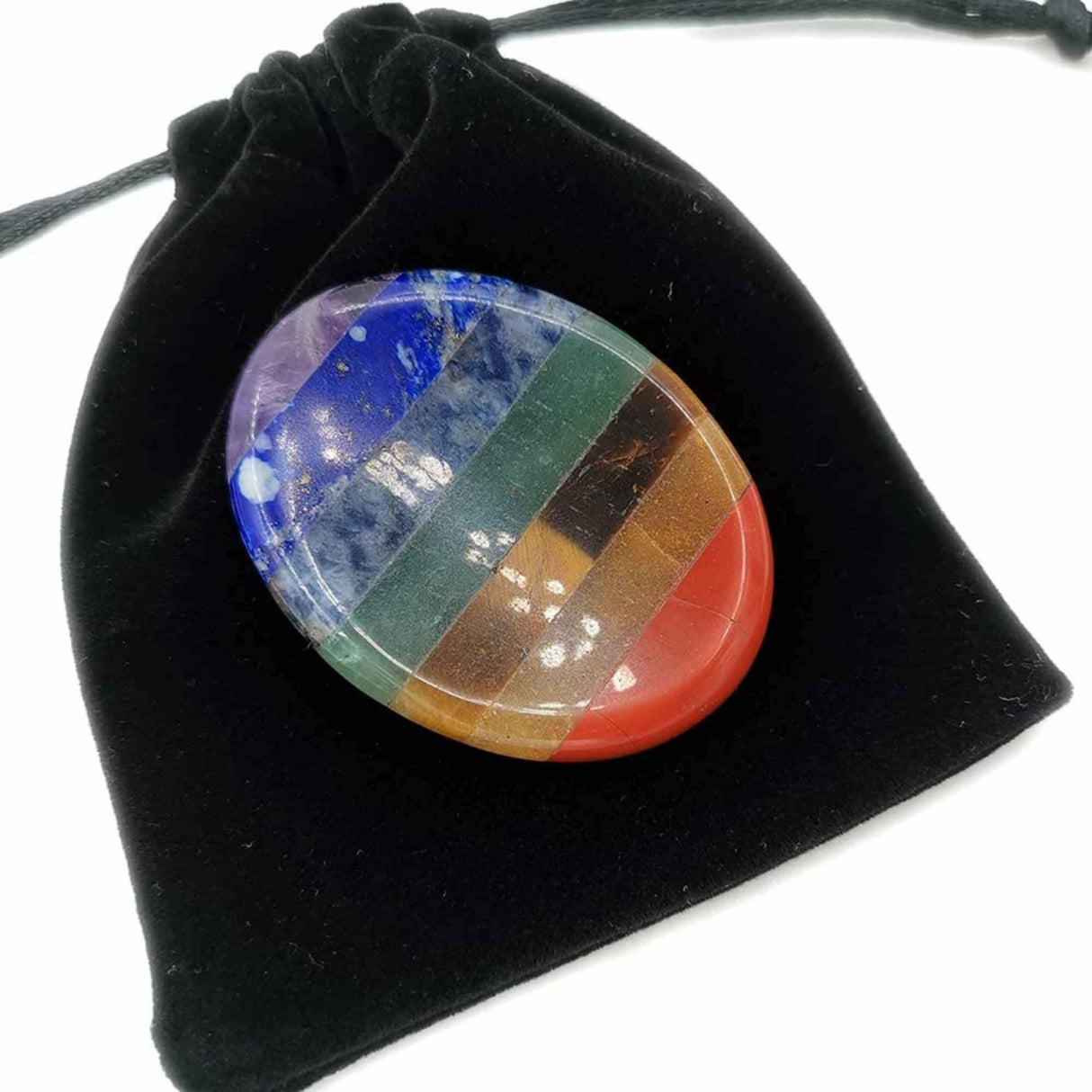 Forma ovala din pietre semipretioase 7 chakre pentru degetul mare - Utila pentru anxietate, meditatie, cristal natural de buzunar