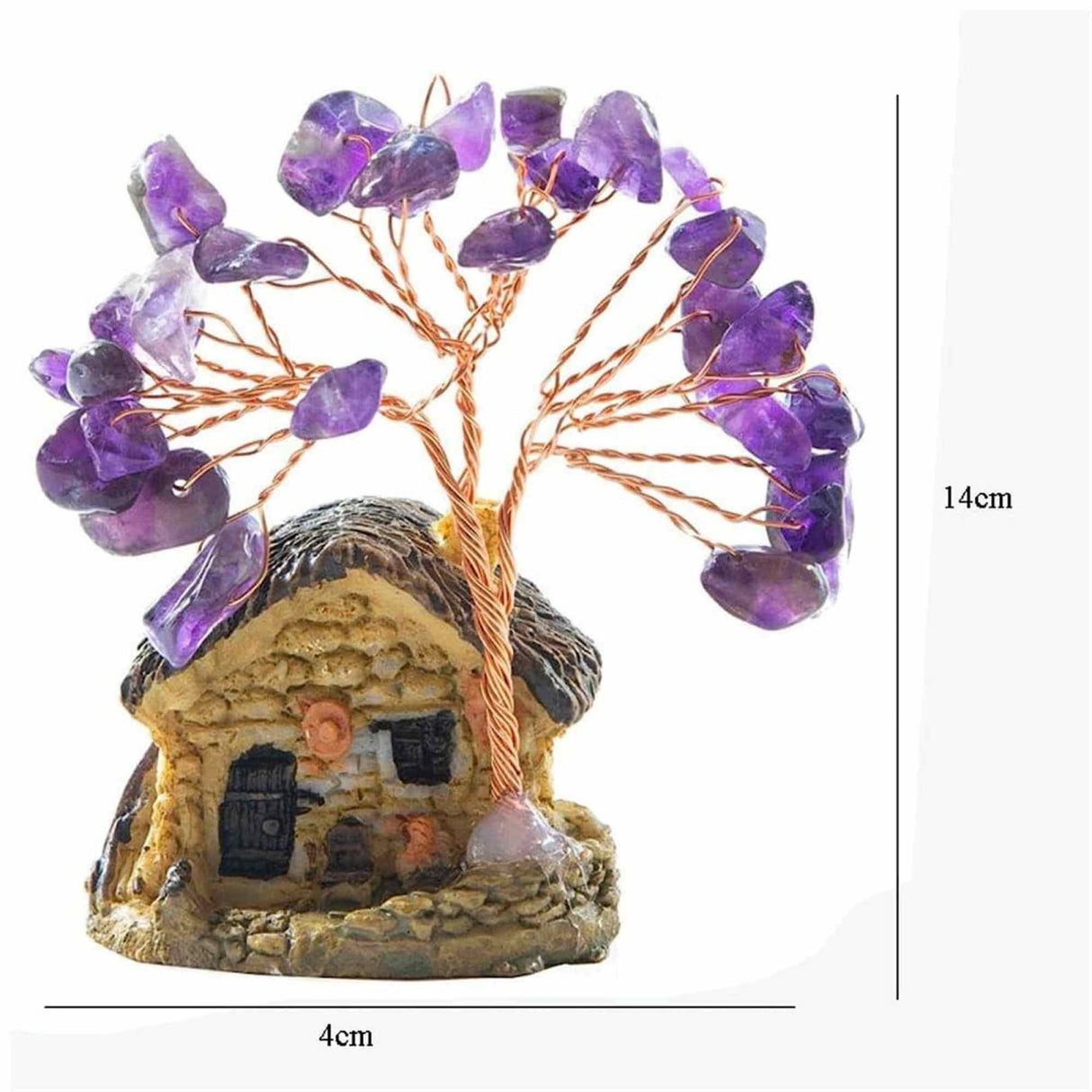 Figurina casuta cu ramuri din cristale naturale Ametist - Decoratiune interior sau exterior, pentru casa, birou, acvariu
