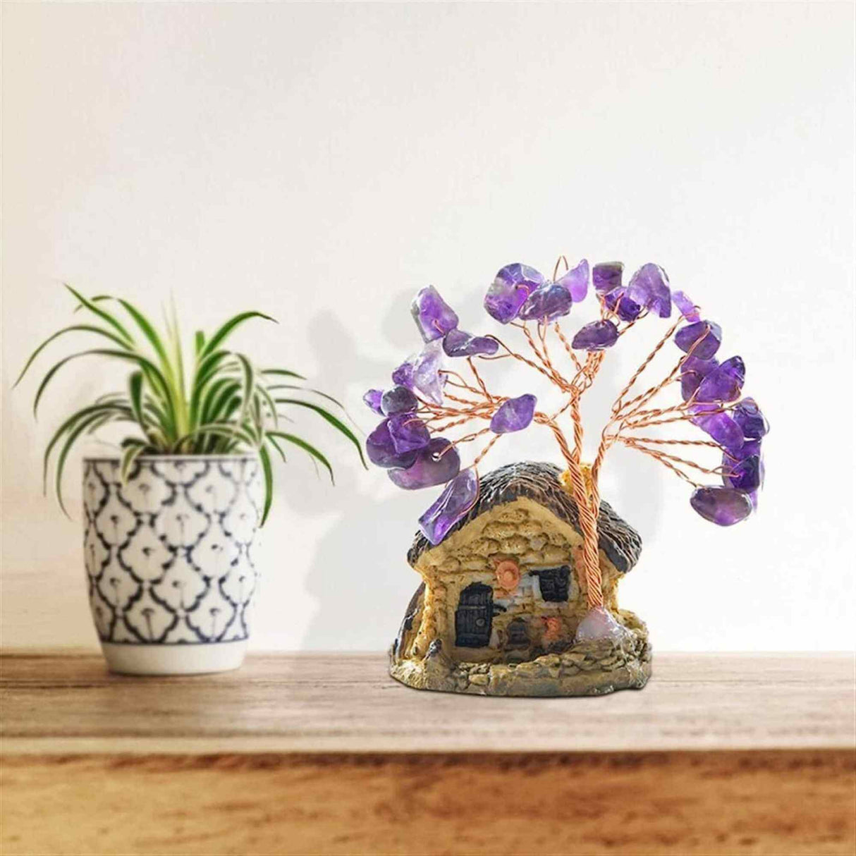 Figurina casuta cu ramuri din cristale naturale Ametist - Decoratiune interior sau exterior, pentru casa, birou, acvariu
