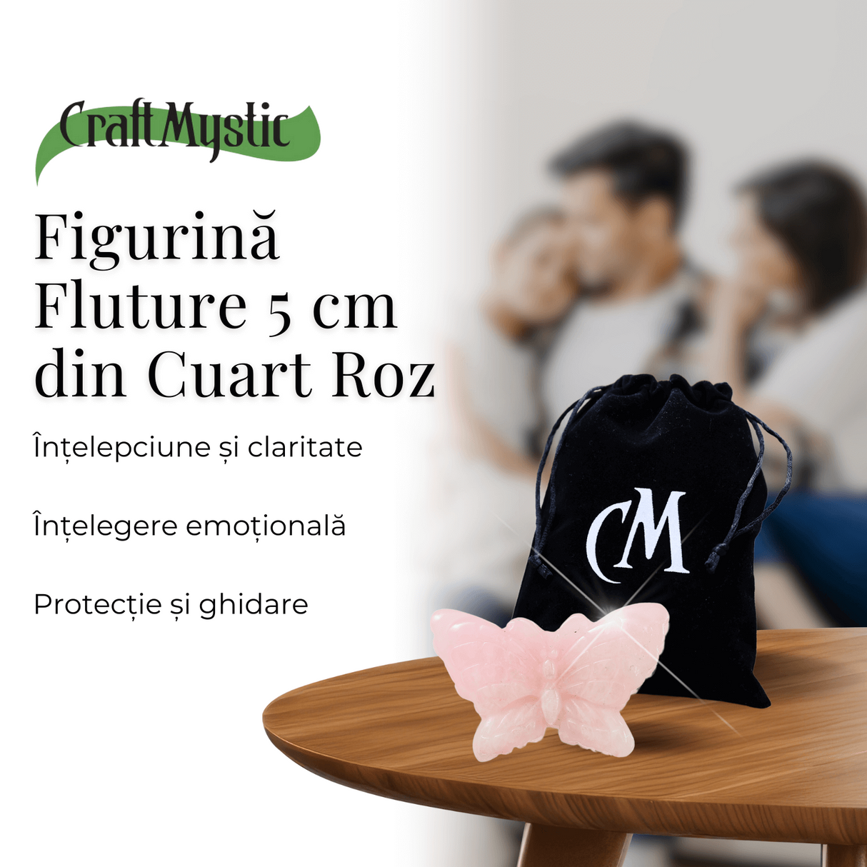 Figurina Fluture din Cuart Roz Natural, 5 cm - Incurajeaza Iubirea de Sine si Armonia Emotionala