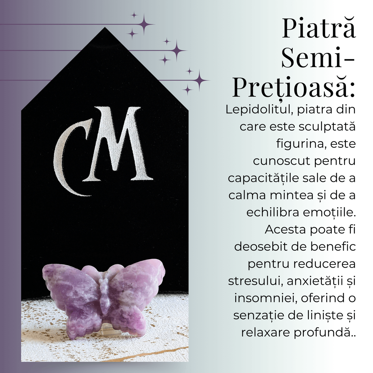 Figurina Fluture din Lepidolit Natural, 5 cm - Promoveaza Calm si Echilibru Emotional