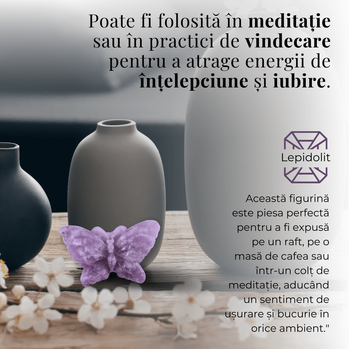 Figurina Fluture din Lepidolit Natural, 5 cm - Promoveaza Calm si Echilibru Emotional