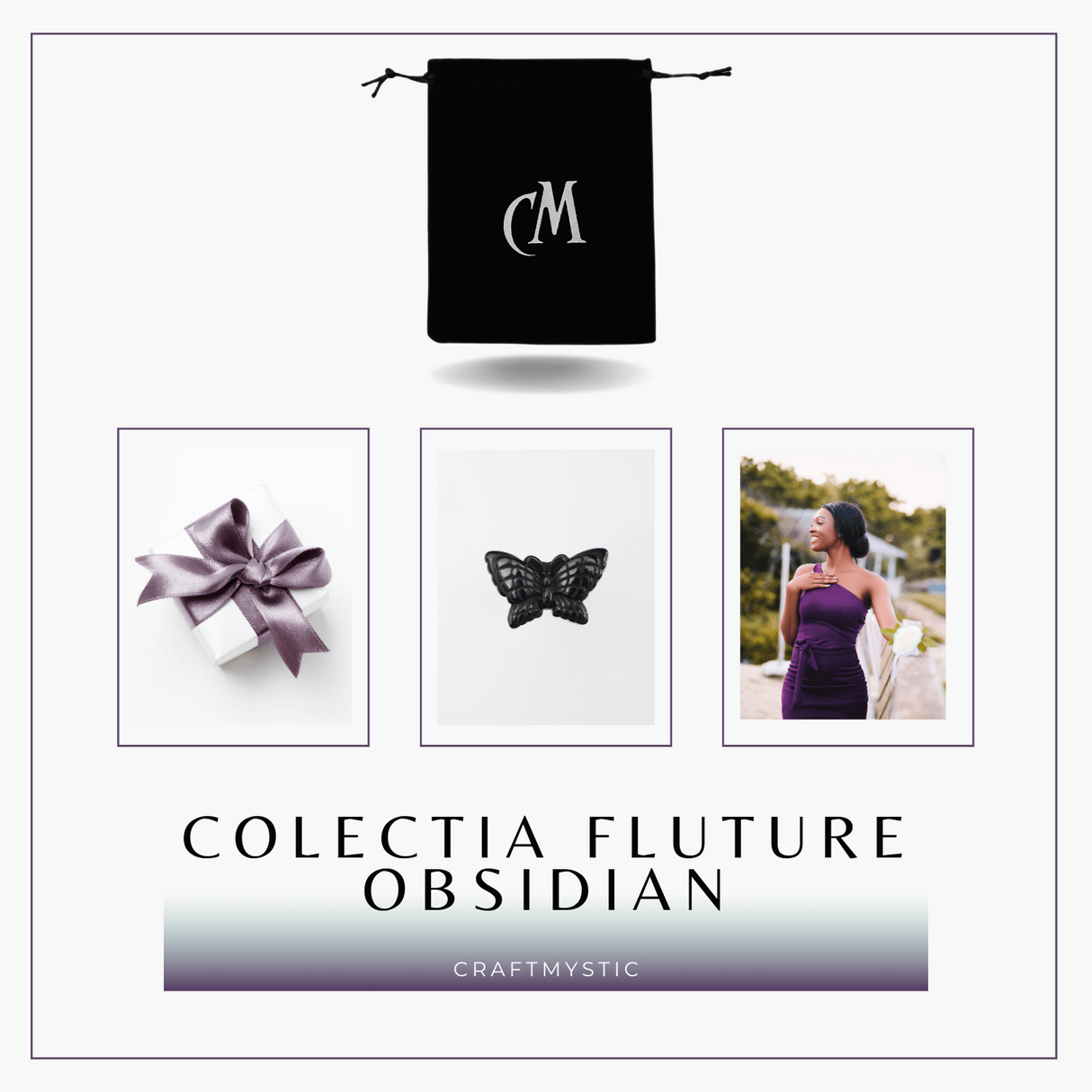 Figurina Fluture din Obsidian Natural, 5 cm - Protectie Energetica si Transformare Spirituala