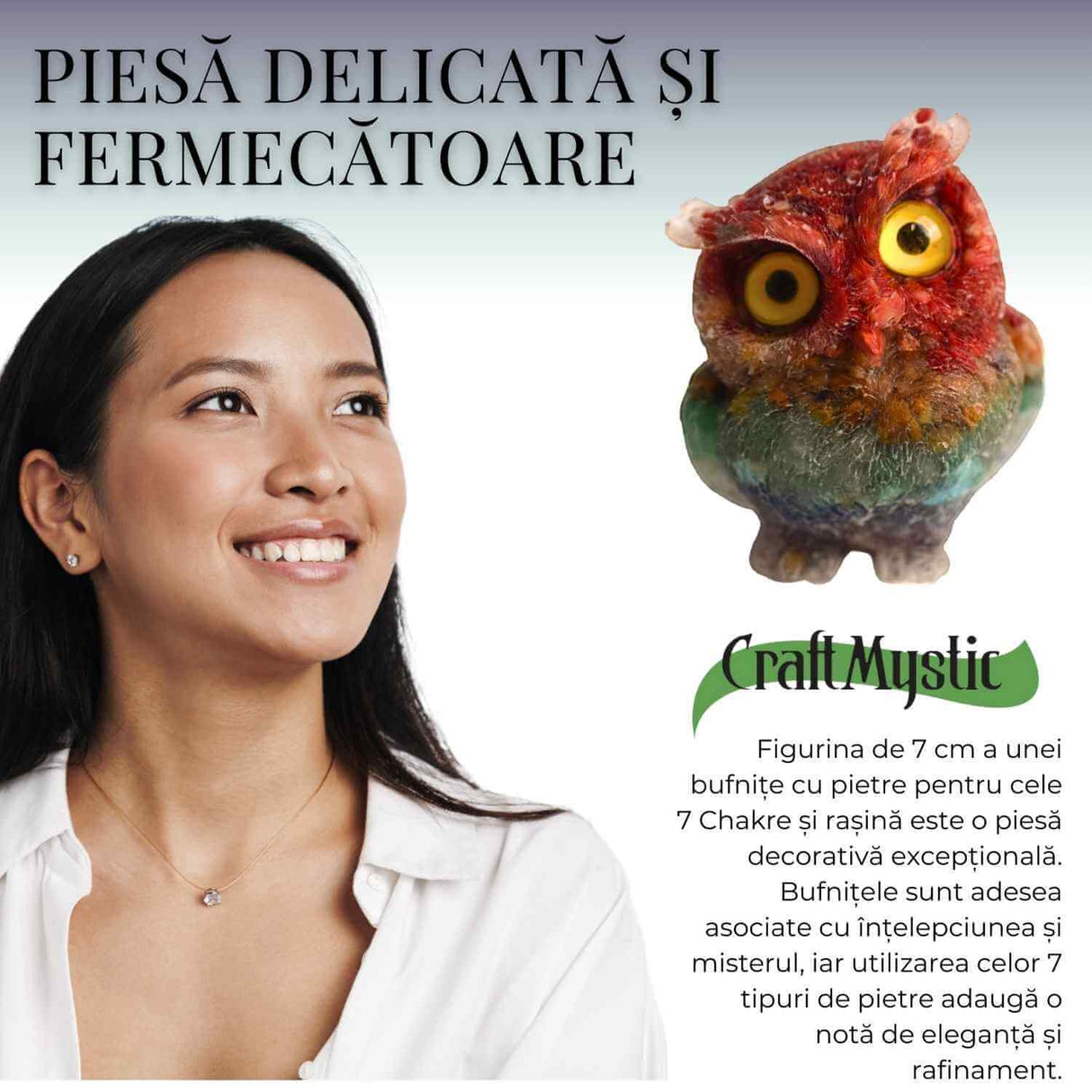 Figurina Bufnita 7 Chakre din Pietre Naturale, Armonie si Echilibru