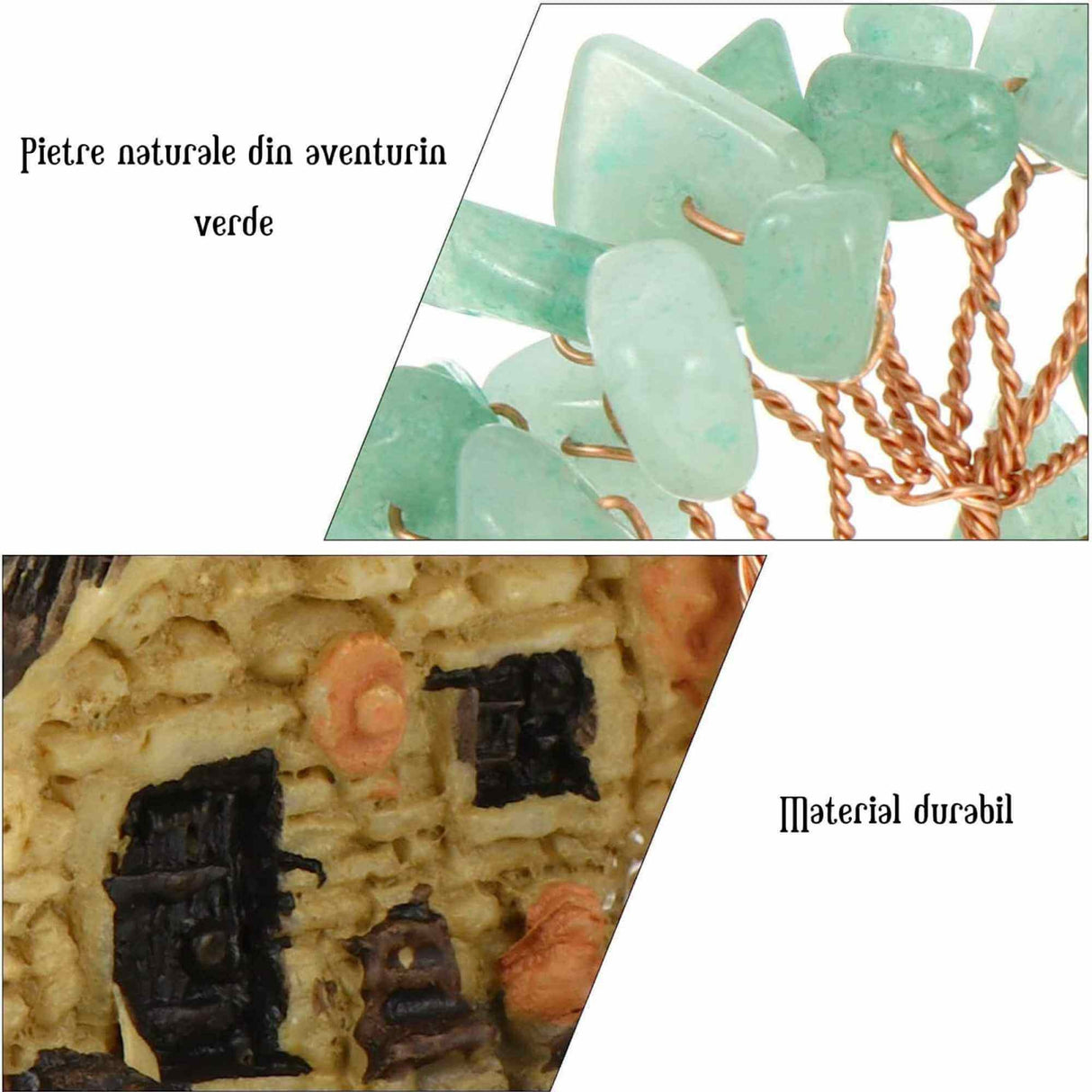 Figurina casuta cu ramuri din cristale naturale Aventurin Verde - Decoratiune interior sau exterior, pentru casa, birou, acvariu