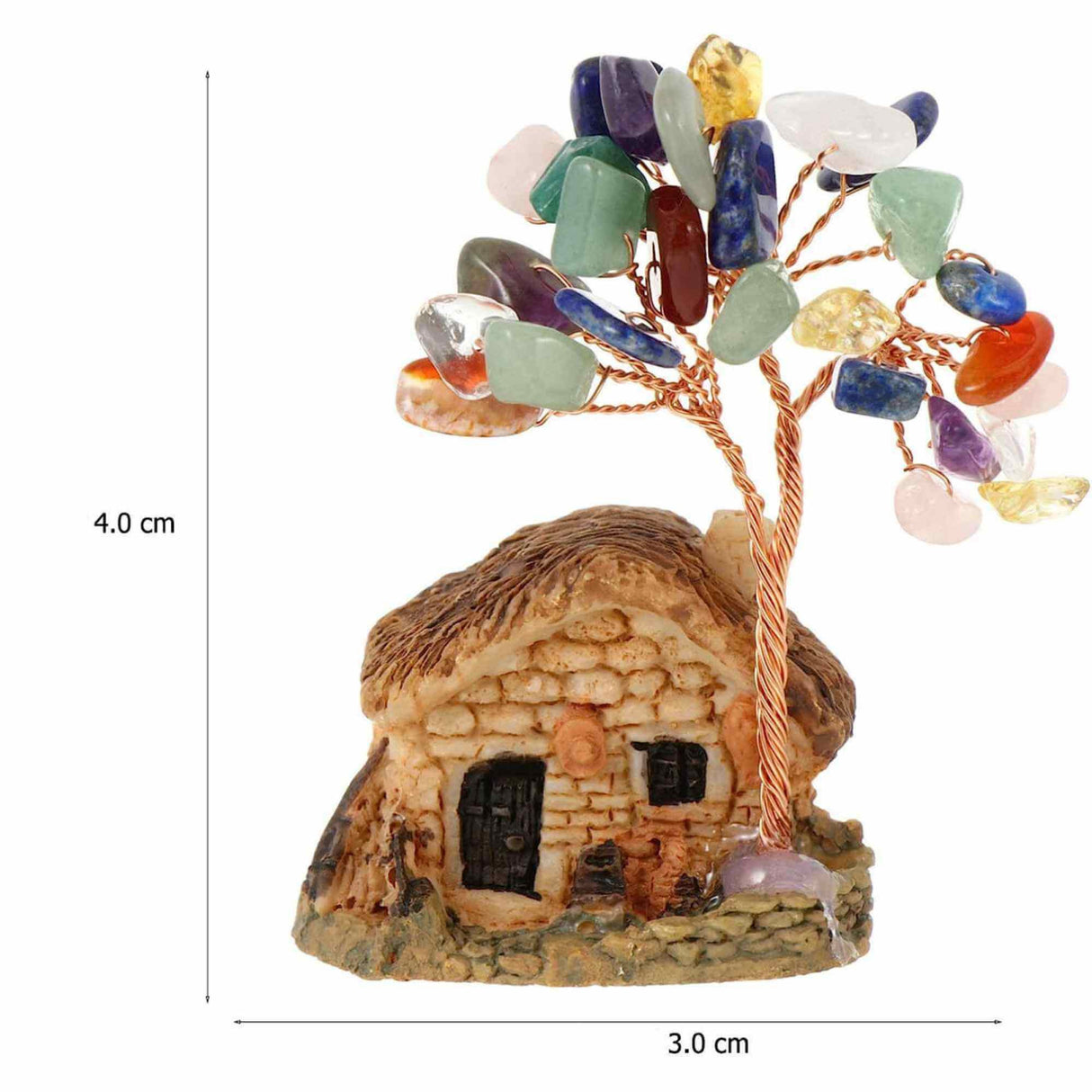 Figurina casuta cu ramuri din cristale naturale 7 chakra - Decoratiune interior sau exterior, pentru casa, birou, acvariu