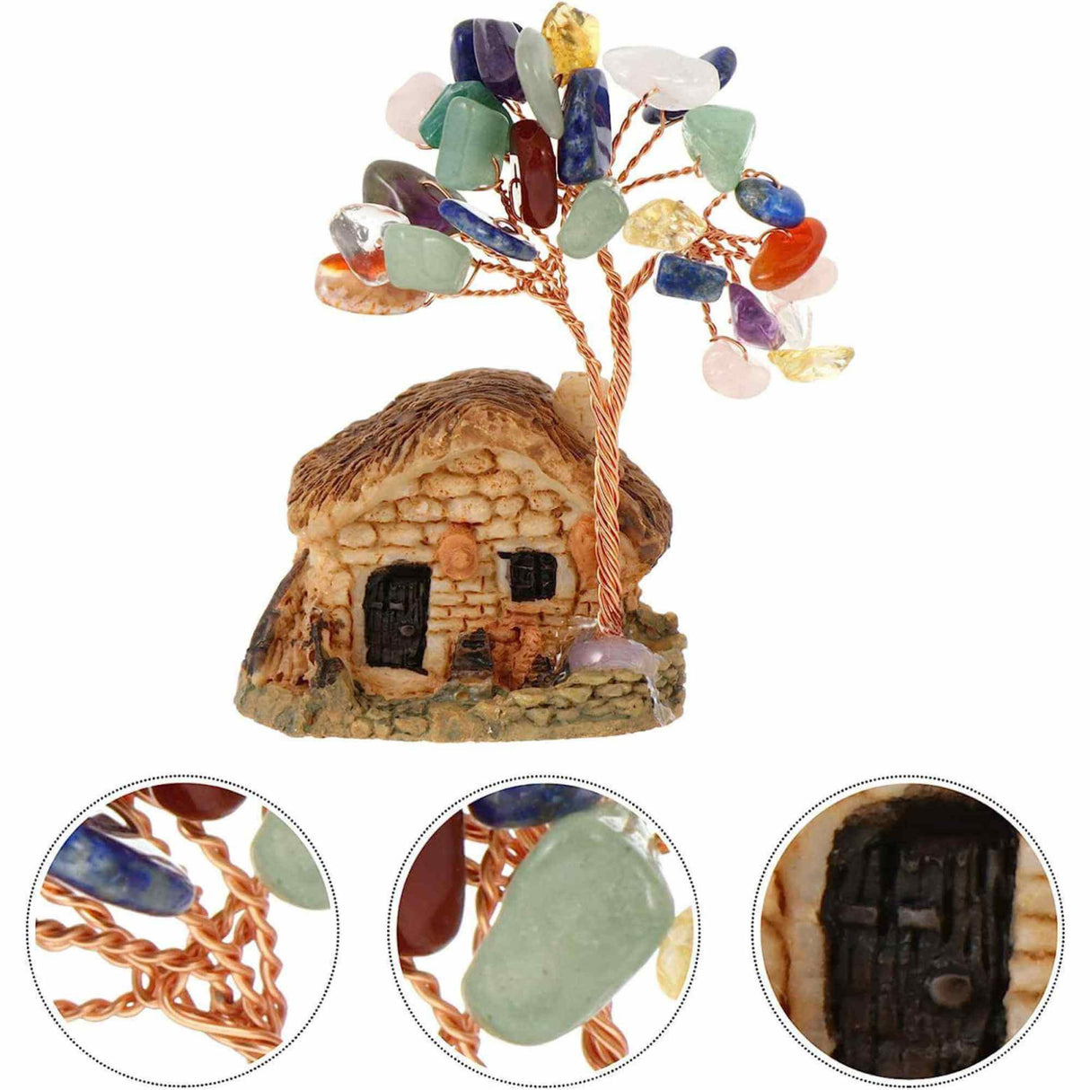 Figurina casuta cu ramuri din cristale naturale 7 chakra - Decoratiune interior sau exterior, pentru casa, birou, acvariu