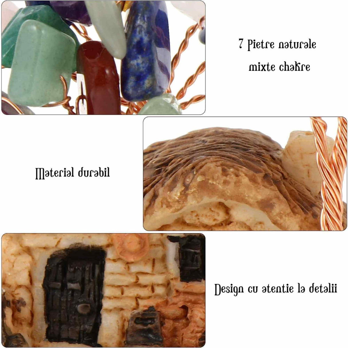 Figurina casuta cu ramuri din cristale naturale 7 chakra - Decoratiune interior sau exterior, pentru casa, birou, acvariu