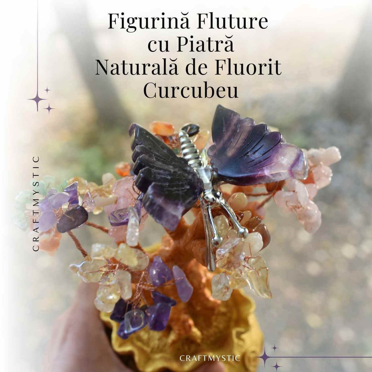Figurina Fluture din Fluorit Curcubeu - Claritate si Echilibru