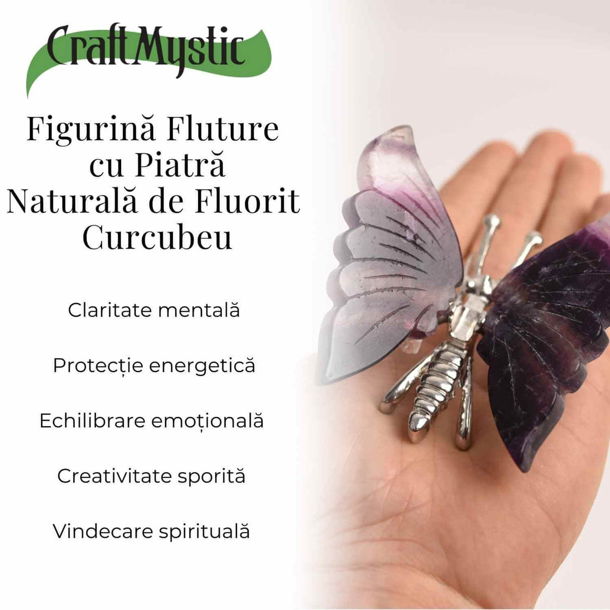 Figurina Fluture din Fluorit Curcubeu - Claritate si Echilibru