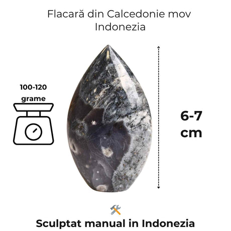 Flacara Calcedonie Mov pentru comunicare si echilibru 8-9 cm