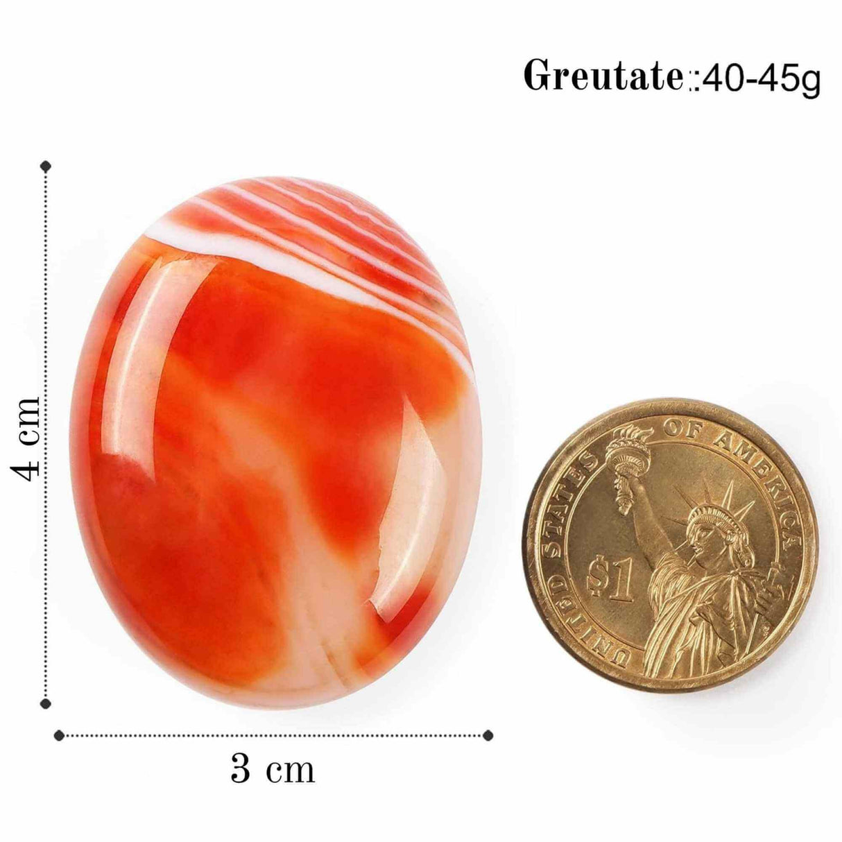 Piatra terapeutica 4 cm "Worry Stone" Carneol rosu - Pietre semipretioase de buzunar sculptate manual oval