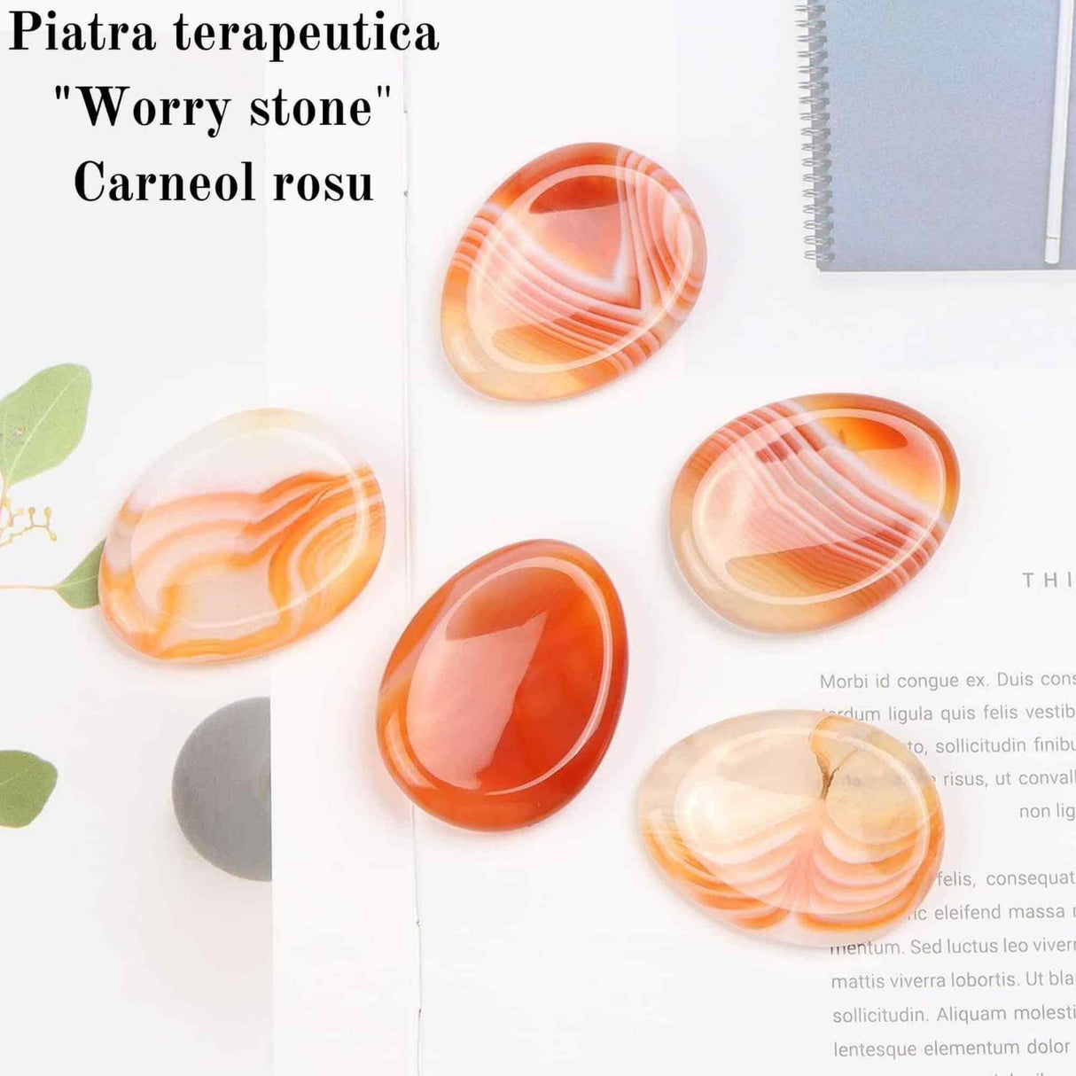 Piatra terapeutica 4 cm "Worry Stone" Carneol rosu - Pietre semipretioase de buzunar sculptate manual oval