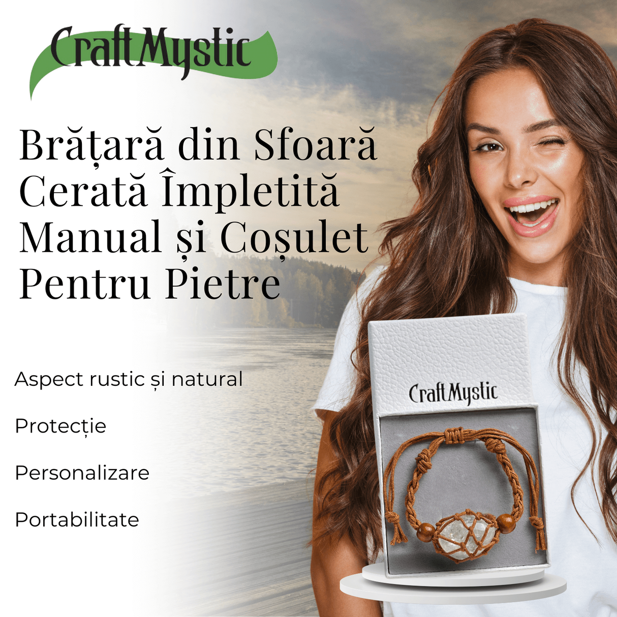 Bratara Reglabila din Sfoara maro Cerata cu Cosulet pentru Pietre si Cristale