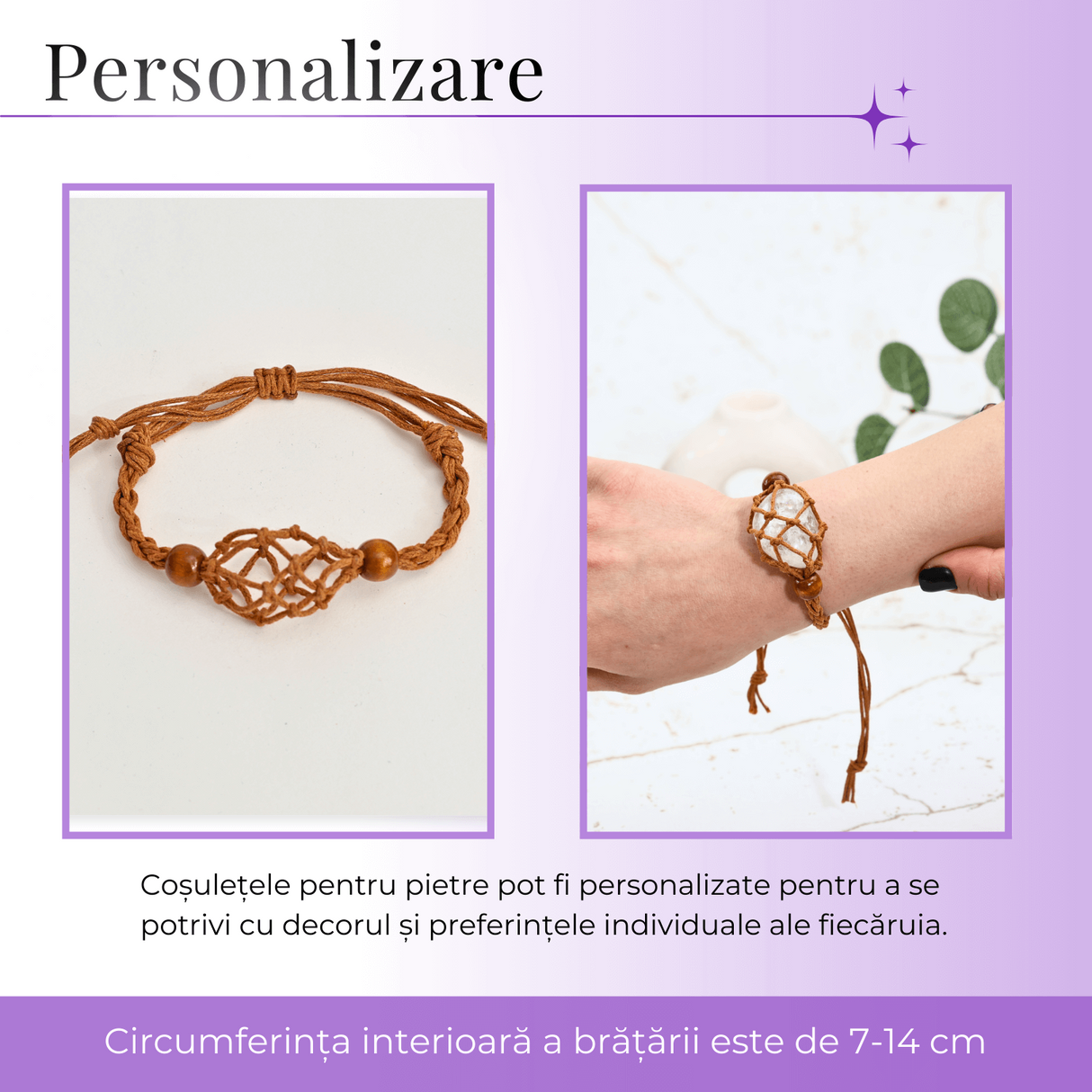 Bratara Reglabila din Sfoara maro Cerata cu Cosulet pentru Pietre si Cristale
