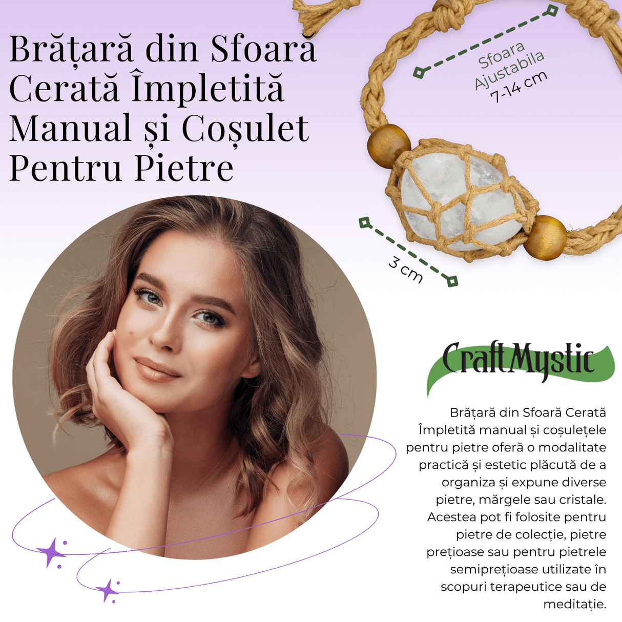Bratara Reglabila din Sfoara maro Cerata cu Cosulet pentru Pietre si Cristale