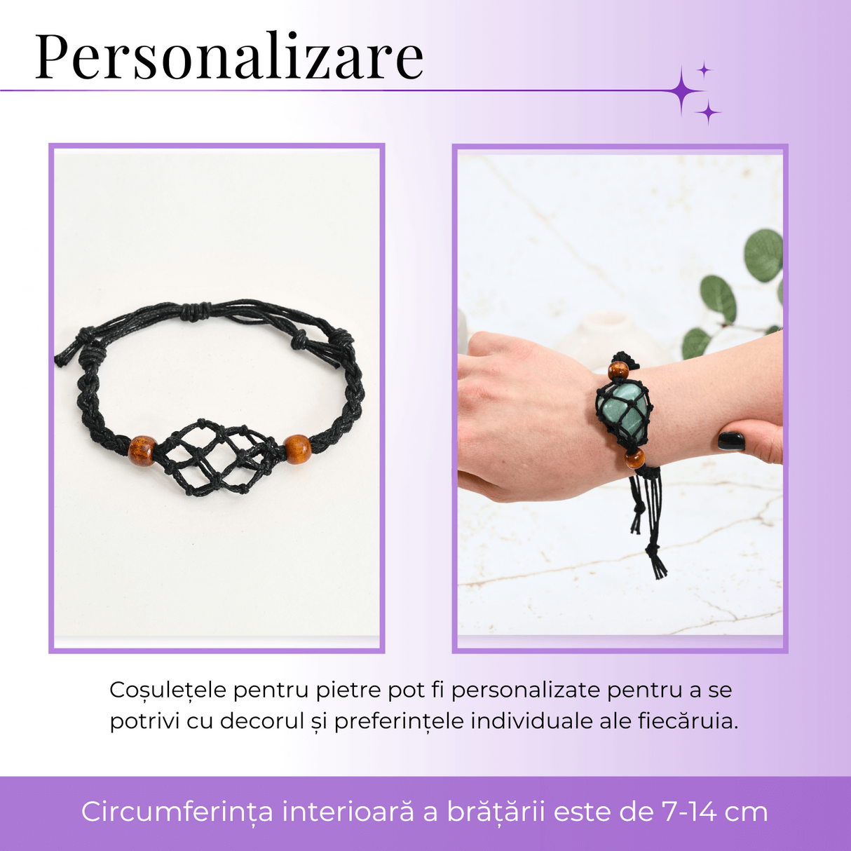 Bratara Reglabila din Sfoara Cerata Neagra cu Cosulet pentru Pietre si Cristale Semipretioase