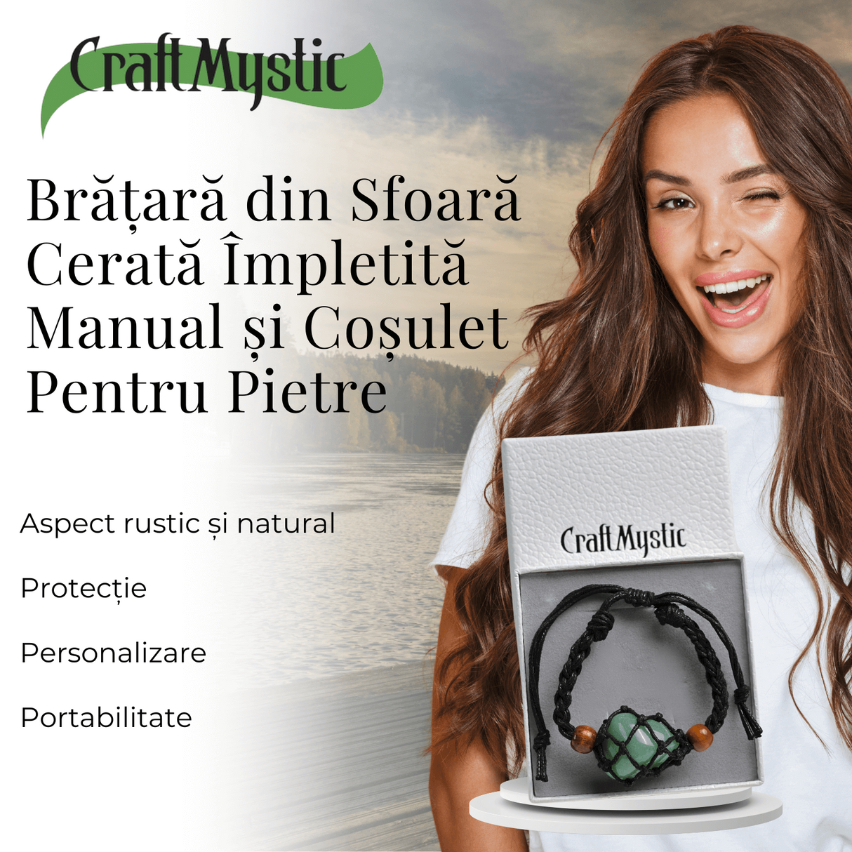 Bratara Reglabila din Sfoara Cerata Neagra cu Cosulet pentru Pietre si Cristale Semipretioase