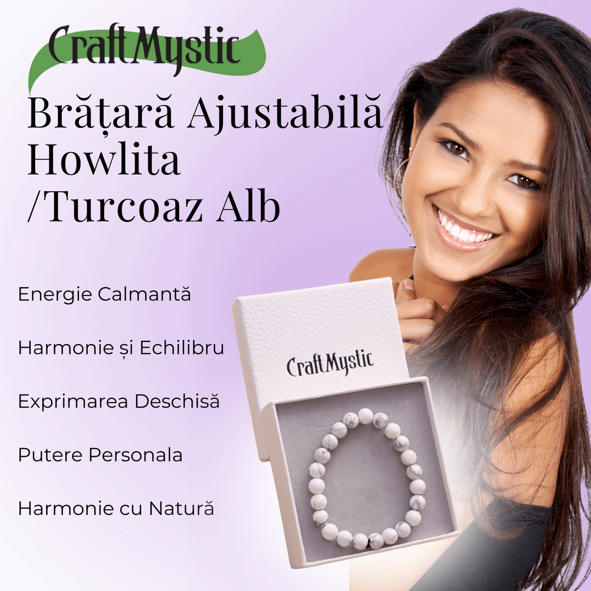 Bratara Elastica cu Margele Naturale de 8mm din Howlita