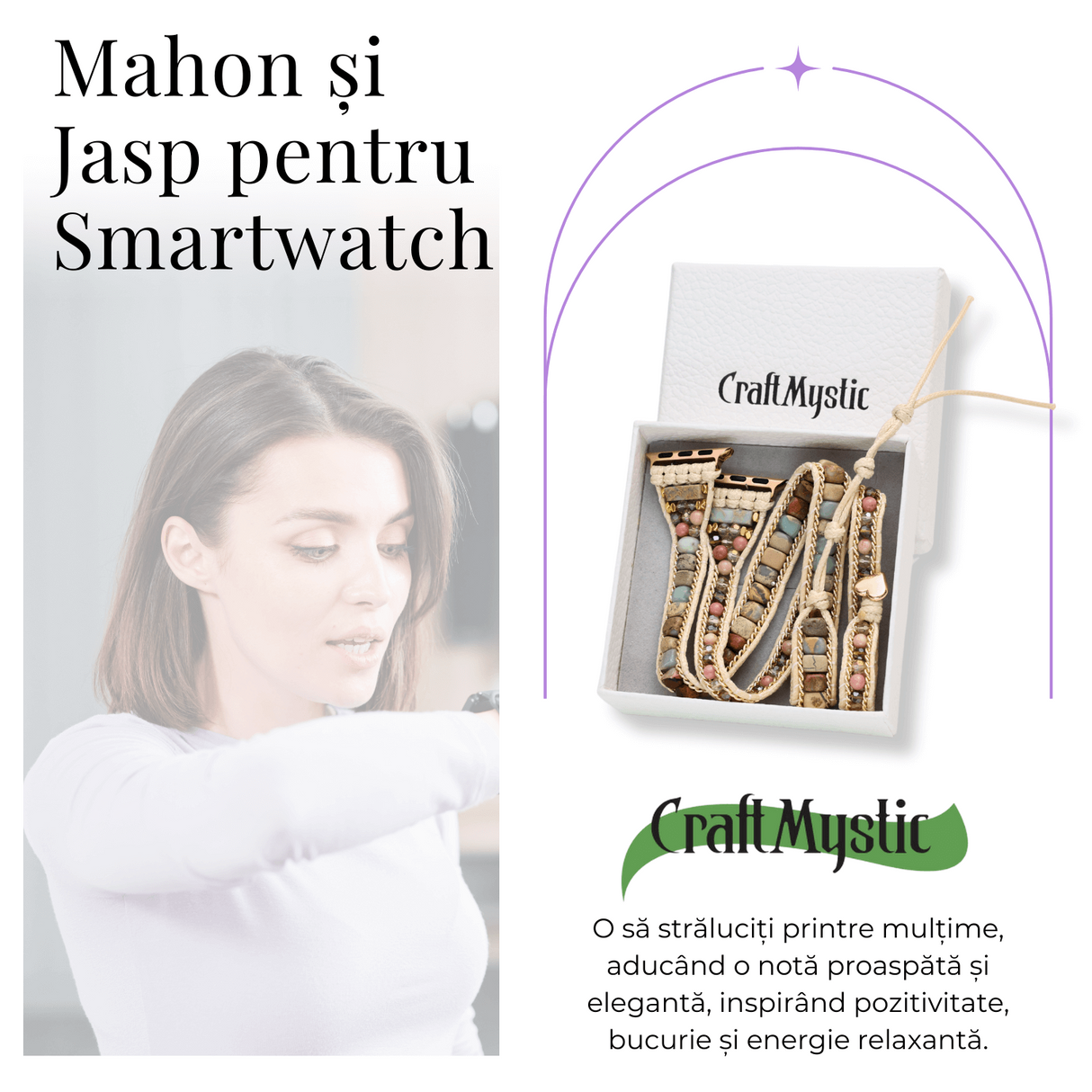Bratara Boho cu Margele si Pietre Naturale, Compatibila Cureaua Apple Watch