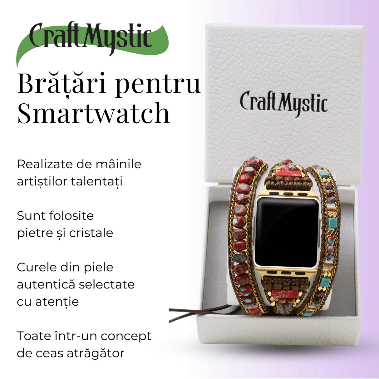 Bratara din Cristale Jasp Imperial pentru Smartwatch Apple, Model 38 mm sau 42 mm