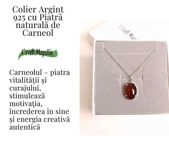 Vitalitate si Curaj Zilnic – Colier Oval cu Carneol si Argint 925