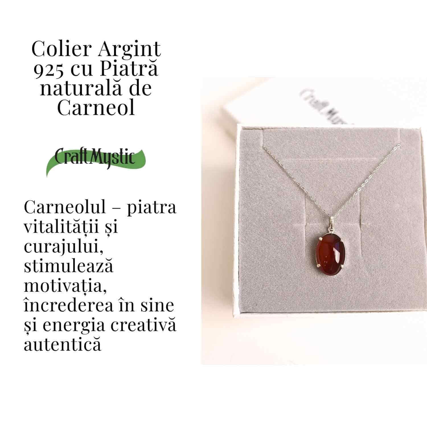 Vitalitate si Curaj Zilnic – Colier Oval cu Carneol si Argint 925