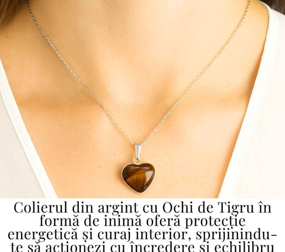 Curaj si Protectie Zilnica – Colier Inima din Argint 925 cu Ochi de Tigru