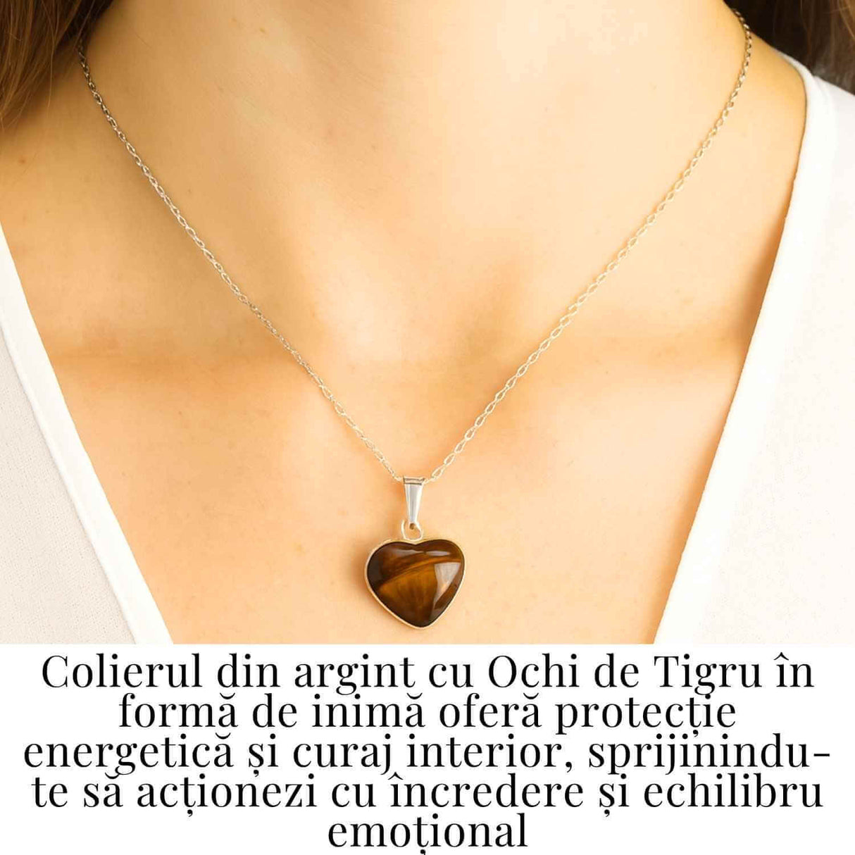 Curaj si Protectie Zilnica – Colier Inima din Argint 925 cu Ochi de Tigru