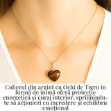 Curaj si Protectie Zilnica – Colier Inima din Argint 925 cu Ochi de Tigru
