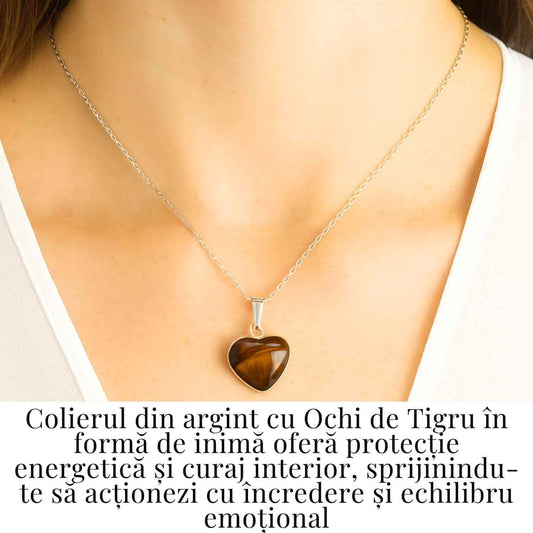 Curaj si Protectie Zilnica – Colier Inima din Argint 925 cu Ochi de Tigru