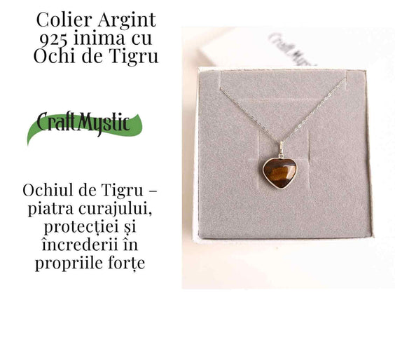 Curaj si Protectie Zilnica – Colier Inima din Argint 925 cu Ochi de Tigru