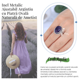 Inel Ajustabil Argintiu cu Ametist Natural forma neregulata, pentru echilibru si claritate