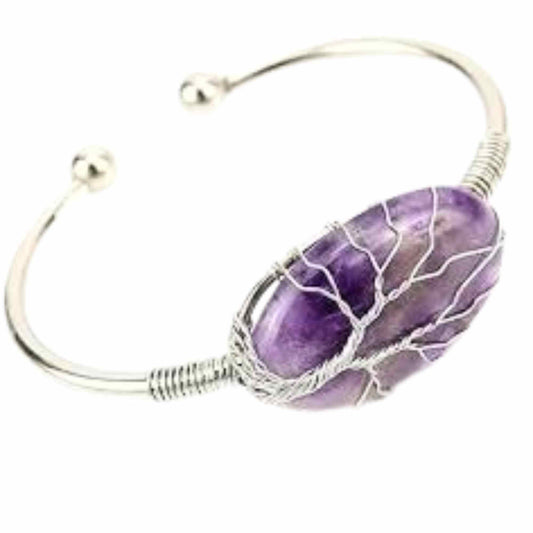  Bratara Argintie cu Pandantiv de Ametist - Eleganta si Echilibru Spiritual, Circumferinta 16 cm