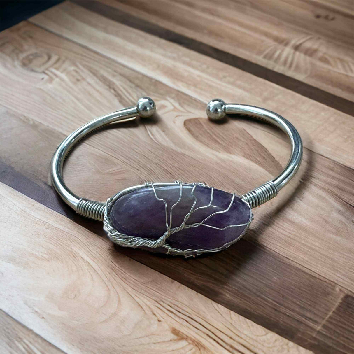  Bratara Argintie cu Pandantiv de Ametist - Eleganta si Echilibru Spiritual, Circumferinta 16 cm