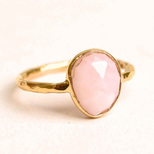 Inel argint 925 placat cu aur 18K si Opal Roz fatetat – Iubire, creativitate si echilibru