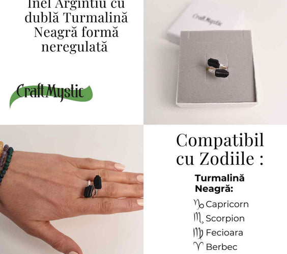 Inel Argintiu cu Dubla Turmalina Neagra - Protectie si Eleganta